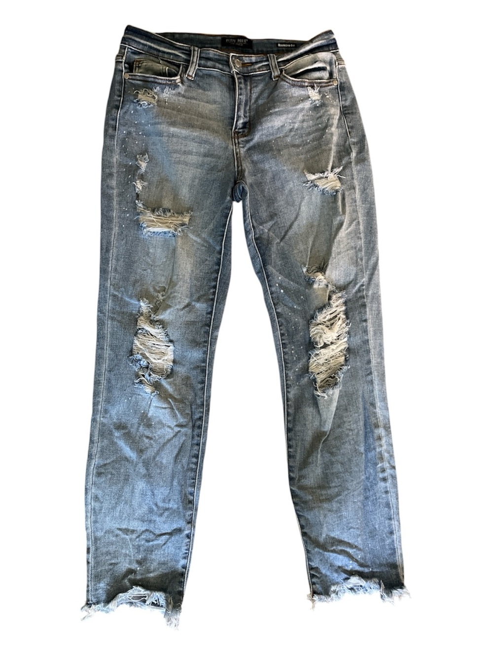 Judy Blue Distressed Boyfriend FITB Jeans in Faded Blue